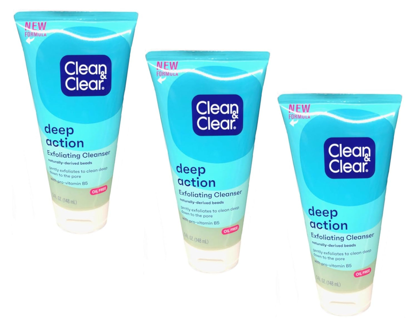 Clean & Clear Deep Action Exfoliating Cleanser with Pro-Vitamin B5, Gentle Exfoliating Daily Face Scrub Cleans Deep Down to the Pore for Soft, Smooth, Hydrated Skin, Oil Free Face Wash, 7 FL OZ