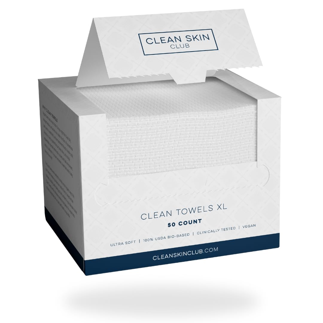 Clean Skin Club Clean Towels XL, USDA Certified 100% Biobased Dermatologist Approved Disposable Face Towelette, Facial Washcloth, Makeup Remover Dry Wipes, Ultra Soft