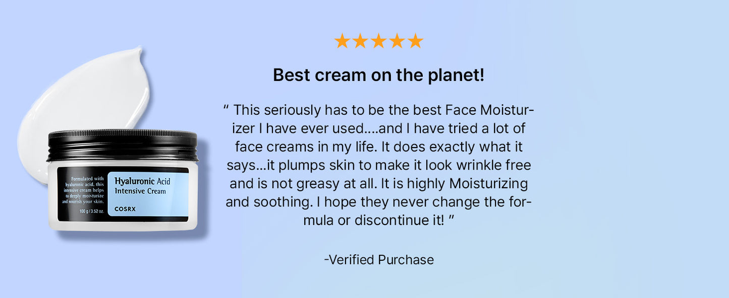 COSRX Hyaluronic Acid Moisturizing Cream, Long-lasting Hydration, Rich Moisturizer for Sensitive Skin 3.52 oz / 100g, Korean Skin Care, Animal Testing Free, Parabens Free