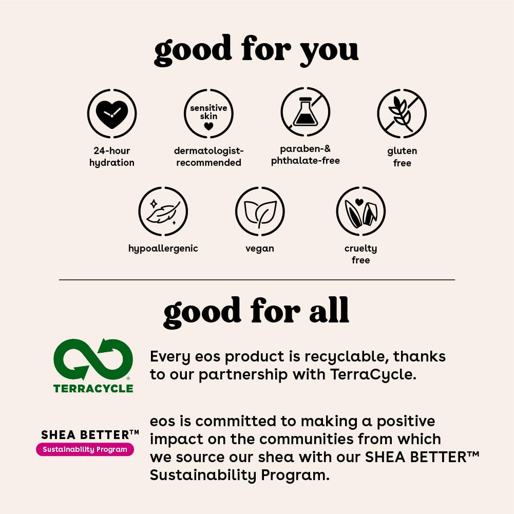 eos Shea Better Body Lotion, 24-Hour Moisture Skin Care, Lightweight & Non-Greasy, Made with Natural Shea, Vegan, 16 Fl Oz (Pack of 1)