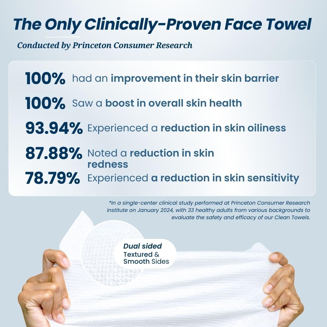 Clean Skin Club Clean Towels XL, USDA Certified 100% Biobased Dermatologist Approved Disposable Face Towelette, Facial Washcloth, Makeup Remover Dry Wipes, Ultra Soft