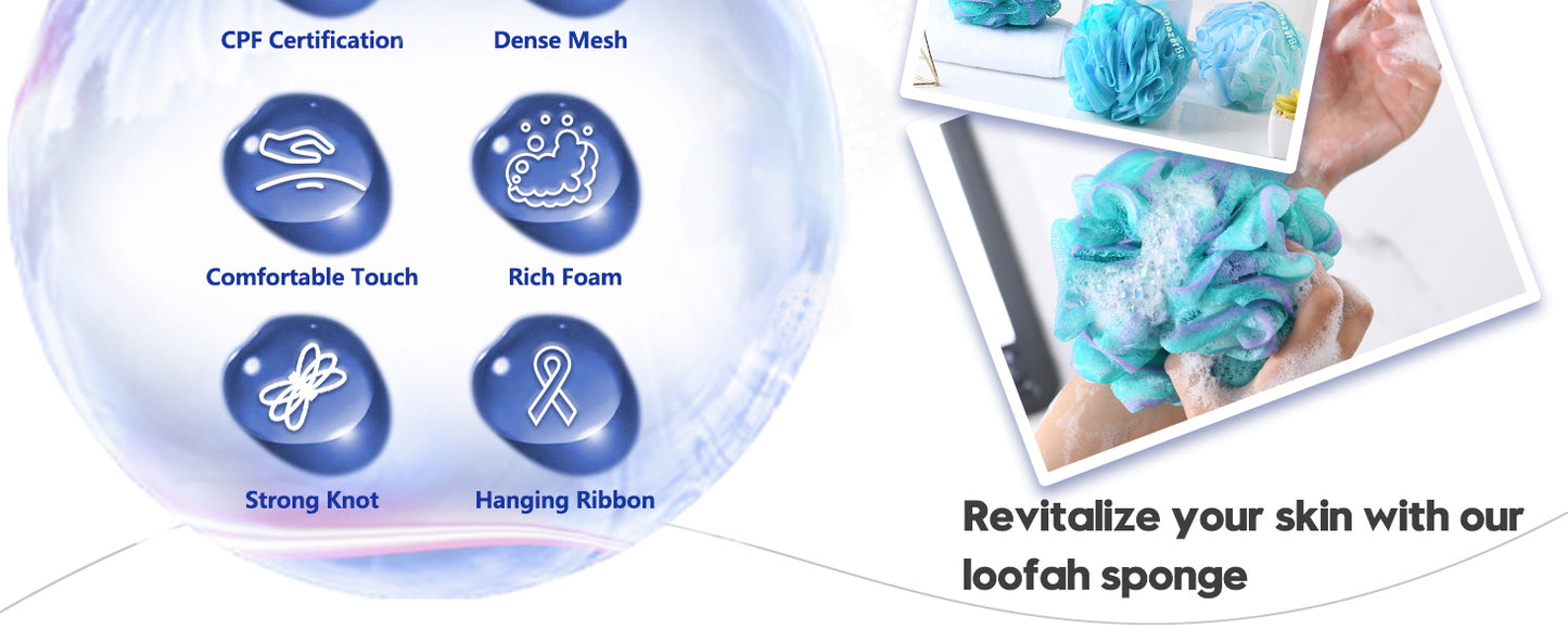 AmazerBath Loofah Sponge 75g/Piece, Exfoliating Bath Sponge Body Scrubber - Loofa Set of 4 Flower Color (Large, Green-Purple)