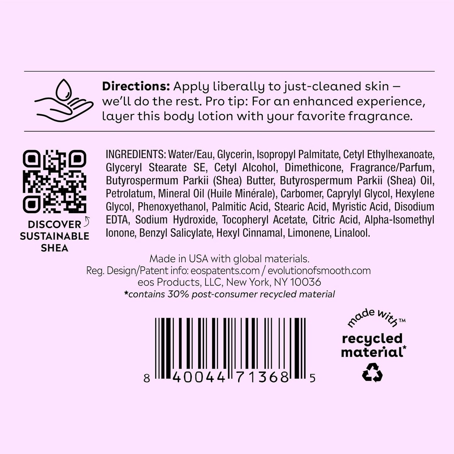 eos Shea Better Body Lotion, 24-Hour Moisture Skin Care, Lightweight & Non-Greasy, Made with Natural Shea, Vegan, 16 Fl Oz (Pack of 1)