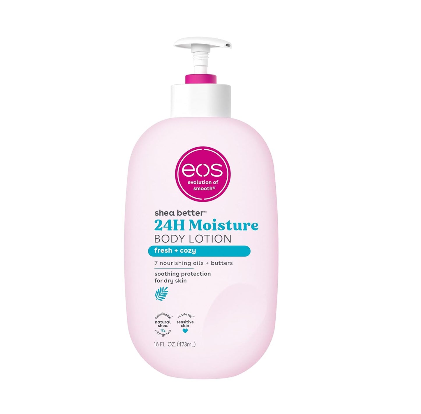 eos Shea Better Body Lotion, 24-Hour Moisture Skin Care, Lightweight & Non-Greasy, Made with Natural Shea, Vegan, 16 Fl Oz (Pack of 1)