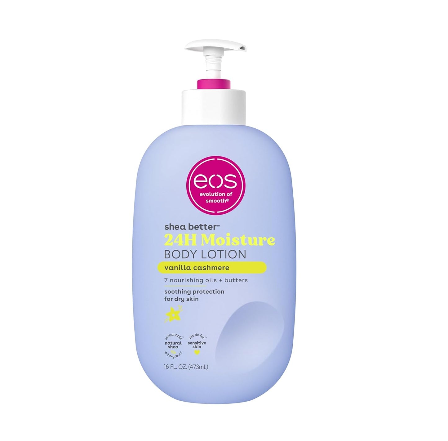 eos Shea Better Body Lotion, 24-Hour Moisture Skin Care, Lightweight & Non-Greasy, Made with Natural Shea, Vegan, 16 Fl Oz (Pack of 1)