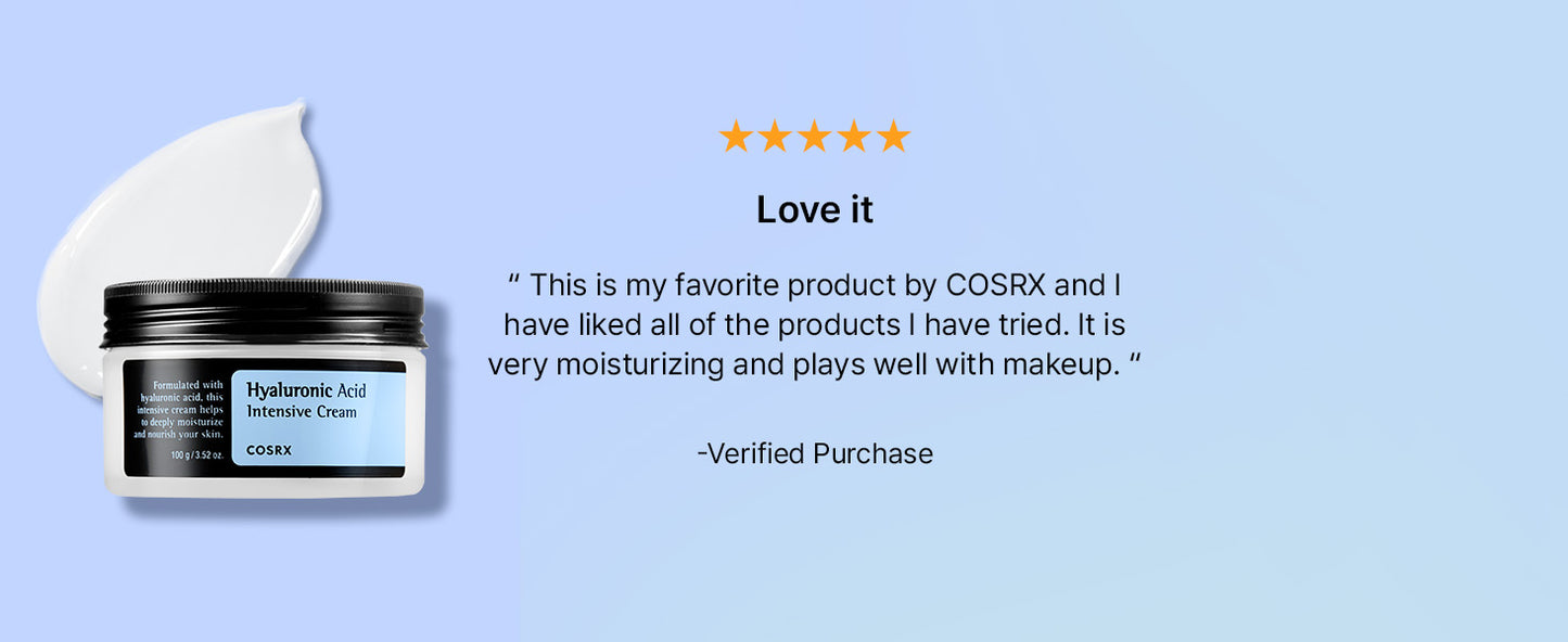 COSRX Hyaluronic Acid Moisturizing Cream, Long-lasting Hydration, Rich Moisturizer for Sensitive Skin 3.52 oz / 100g, Korean Skin Care, Animal Testing Free, Parabens Free