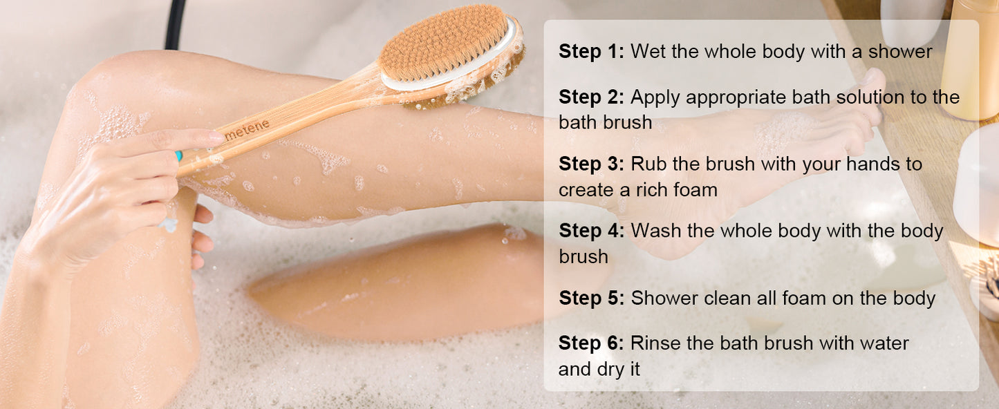 Metene 2 Pack Shower Brush with Soft and Stiff Bristles, Bath Dual-Sided Long Handle Back Scrubber Body Exfoliator for Wet or Dry Brushing