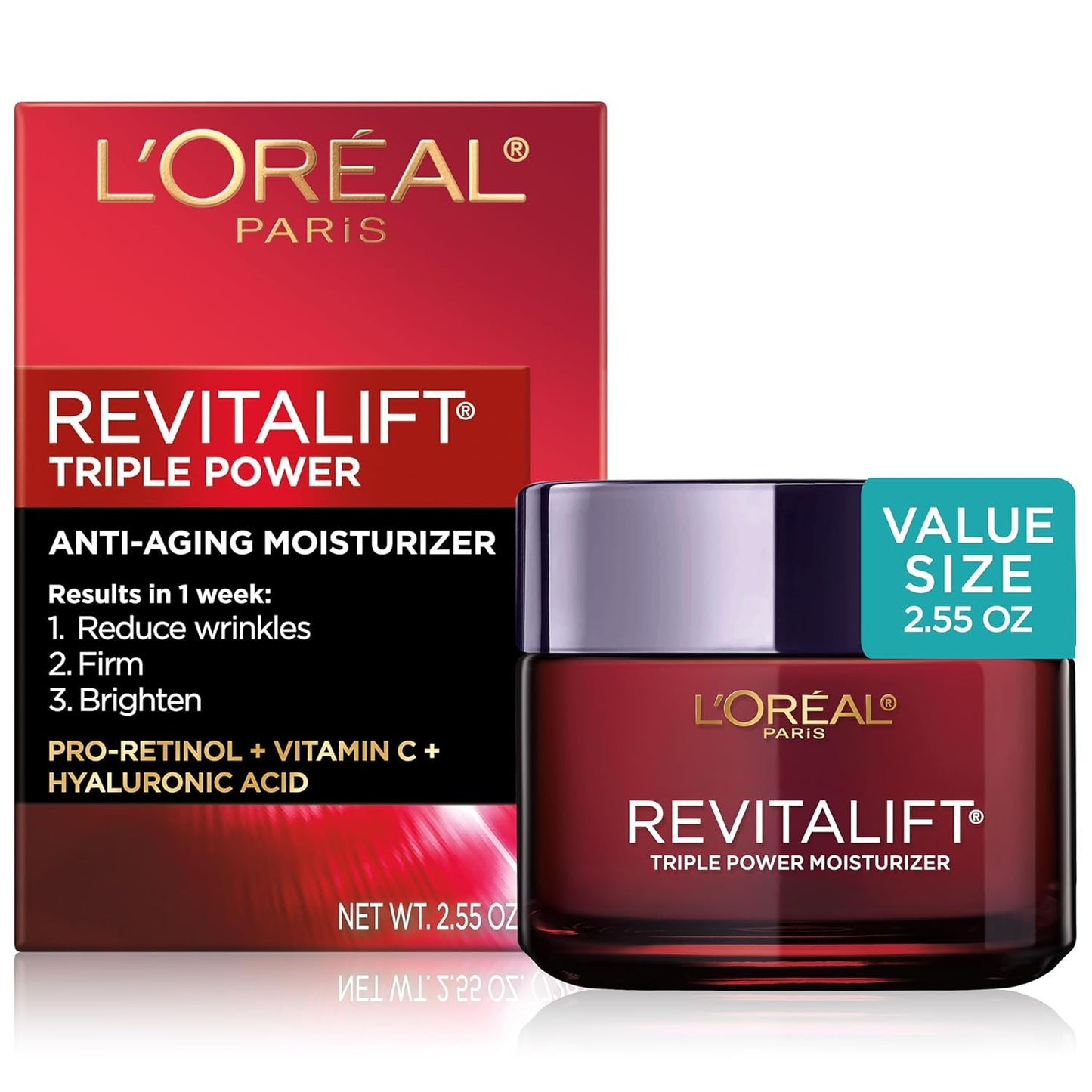 L'Oreal Paris Revitalift Triple Power Anti-Aging Face Moisturizer, Pro Retinol, Hyaluronic Acid & Vitamin C to Reduce Wrinkles, Firm & Brighten Skin