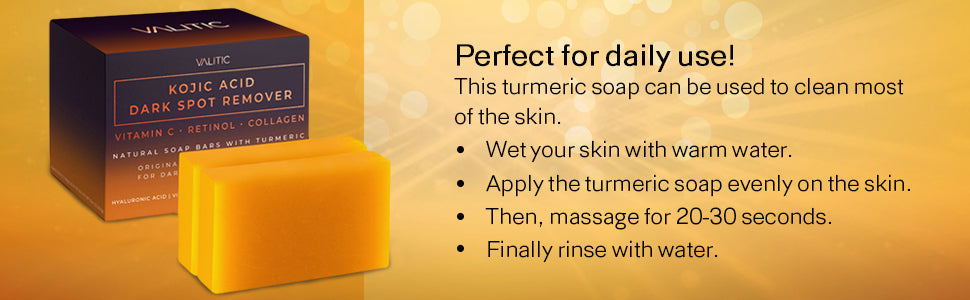 VALITIC Kojic Acid Dark Spot Remover Soap Bars with Vitamin C, Retinol, Collagen, Turmeric - Original Japanese Complex Infused with Hyaluronic Acid, Vitamin E, Shea Butter, Castile Olive Oil (2 Pack)