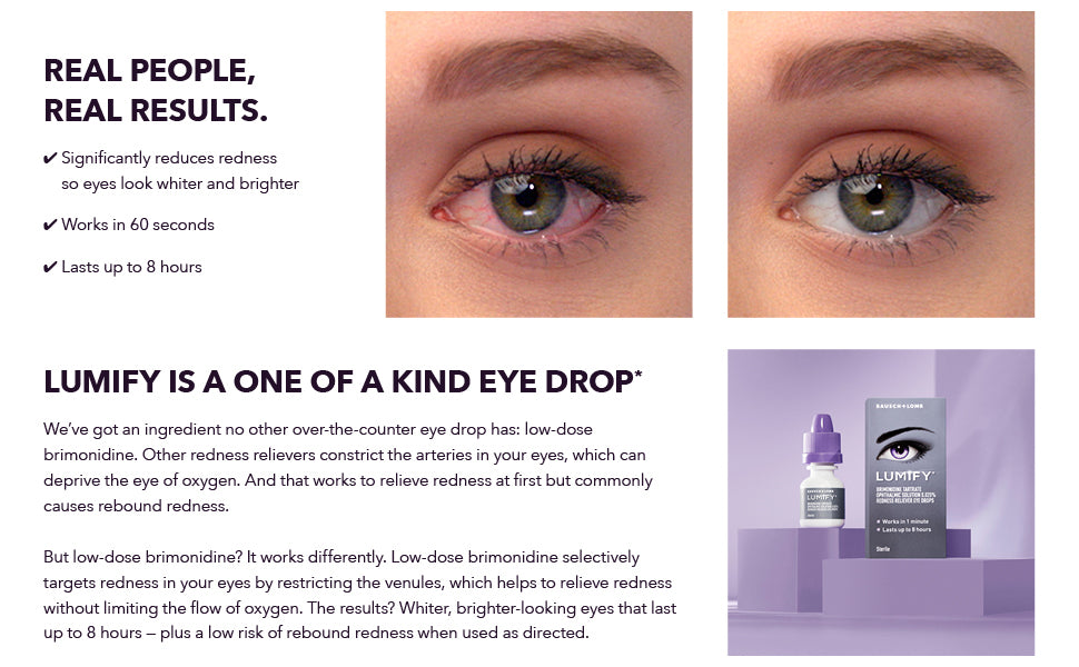 LUMIFY Redness Reliever Eye Drops, For Whiter & Brighter Looking Eyes, 0.25 Fl Oz (7.5 mL)