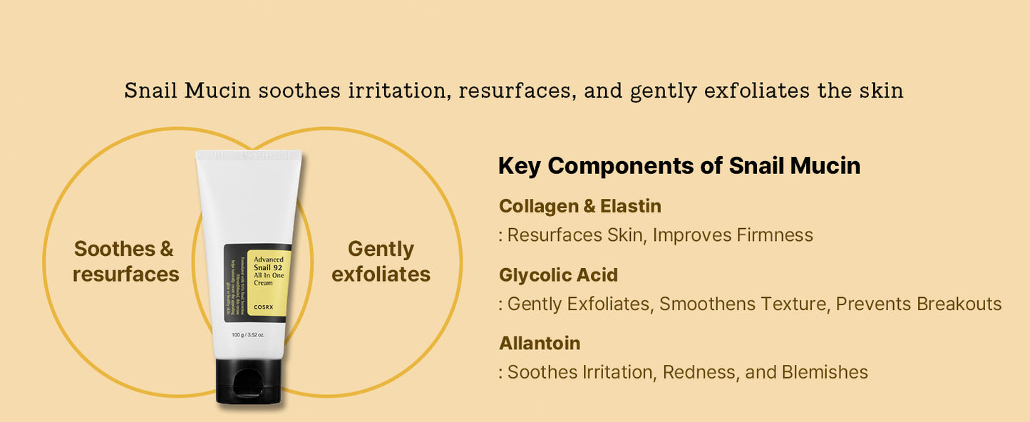 COSRX Snail Mucin 92% Moisturizer, Daily Repair Face Gel Cream Tube Type for Dry, Sensitive Skin, Not Tested on Animals, No Parabens, No Sulfates, No Phthalates, Korean Skin Care (7.05Fl Oz / 200g)