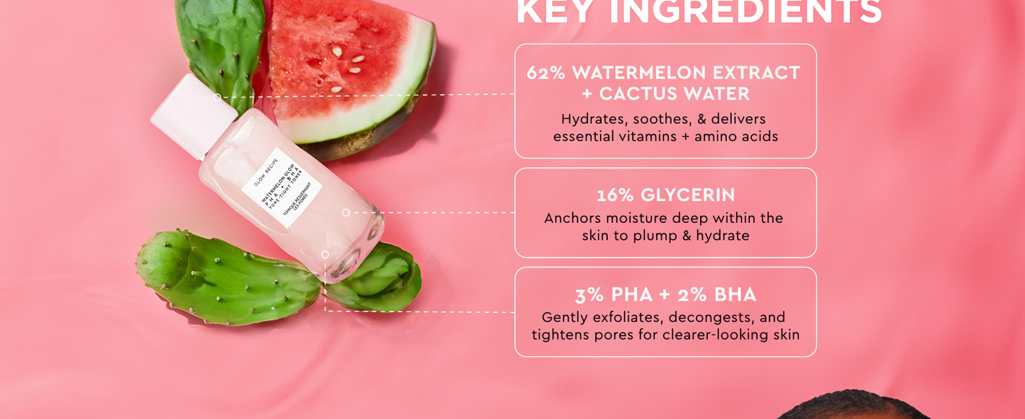 Glow Recipe PHA + BHA Face Toner - Korean Skin Care Toner, Pore Minimizer & Facial Exfoliator for Glass Skin - Tightening & Hydrating Skincare with Hyaluronic Acid & Watermelon (40ml)