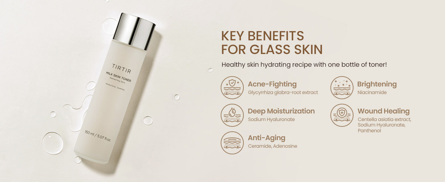 TIRTIR Milk Skin Rice Toner | Deep Moisturizing, Hydrating Toner for face, Niacinamide, Ceramide, Rice Bran Extract, Nature-Oriented Ingredients for Korean Skin Care, Vegan, 5.07 fl.oz.