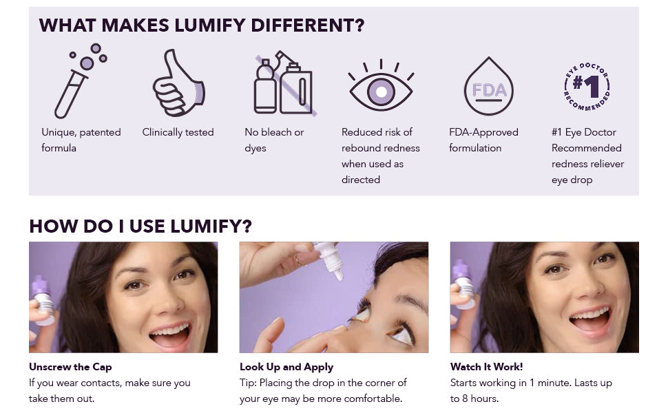 LUMIFY Redness Reliever Eye Drops, For Whiter & Brighter Looking Eyes, 0.25 Fl Oz (7.5 mL)