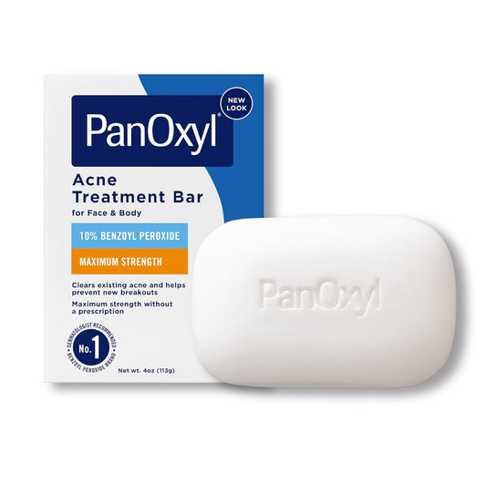 PanOxyl Acne Treatment Bar with 10% Benzoyl Peroxide, Maximum Strength Acne Bar Soap for Face, Chest and Back, Benzoyl Peroxide Bar Soap Body Wash, Vegan, For Acne Prone Skin, 4 oz