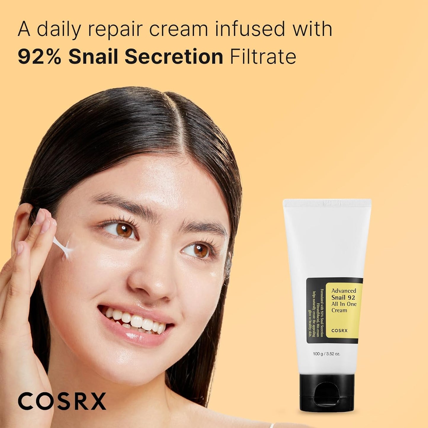 COSRX Snail Mucin 92% Moisturizer, Daily Repair Face Gel Cream Tube Type for Dry, Sensitive Skin, Not Tested on Animals, No Parabens, No Sulfates, No Phthalates, Korean Skin Care (7.05Fl Oz / 200g)