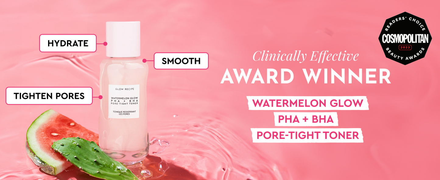 Glow Recipe PHA + BHA Face Toner - Korean Skin Care Toner, Pore Minimizer & Facial Exfoliator for Glass Skin - Tightening & Hydrating Skincare with Hyaluronic Acid & Watermelon (40ml)