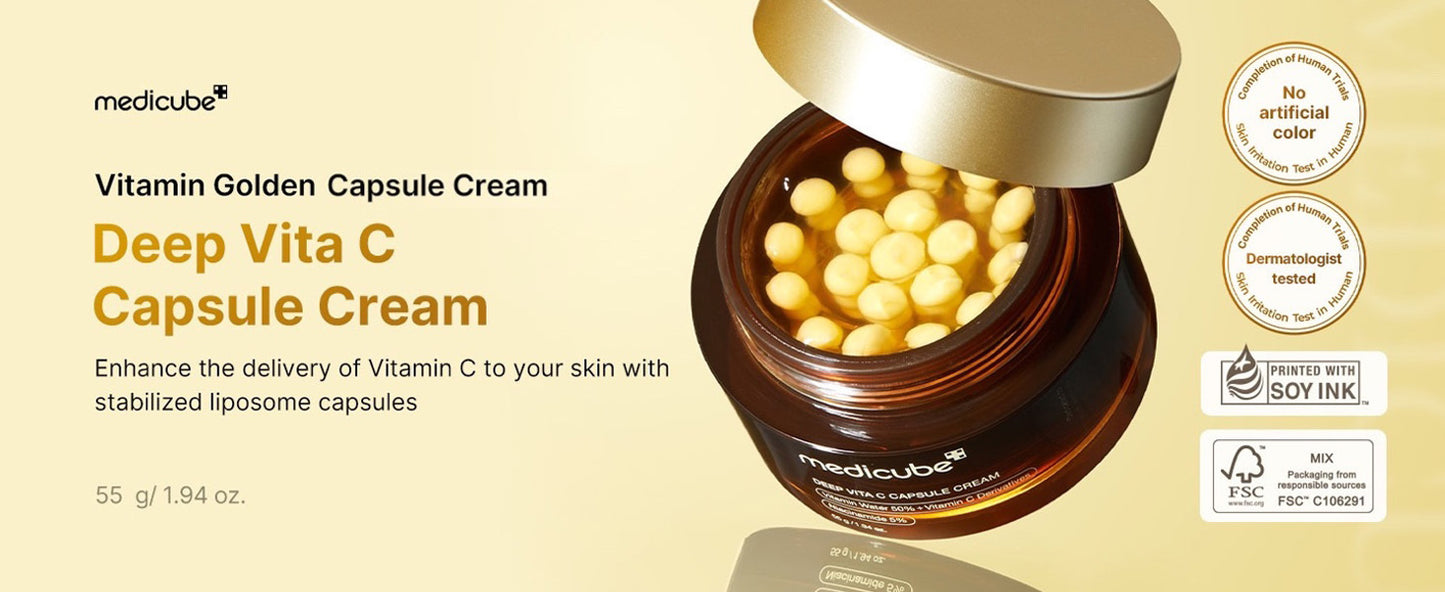 Medicube Deep Vitamin C Golden Capsule Face Moisturizer - Liposome Capsules For Wrinkles, Skin Radiance - Transparent Gel for Glow Hydration - Korean Skin Care 1.94 oz