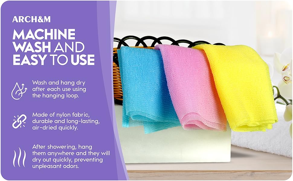 ARCH&M Exfoliating Washcloth Exfoliating Body Scrubber Back Scrubber for Shower Japanese Washcloth Bath Wash Cloth Korean Exfoliating Luffah Towel Beauty Washcloth Sponge Loofah Body Scrub 3 Pack